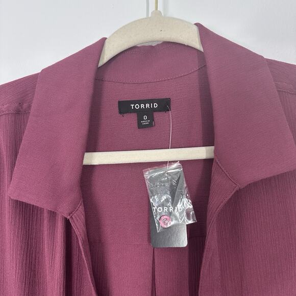 NEW Torrid Womens 0 L Purple Open Front Roll Tab Longline Lightweight Cardigan - Picture 2 of 4